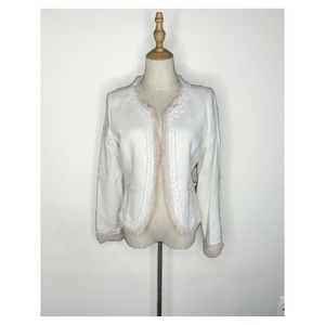 EUC Arden B White Jacket With Pink Ruffle Silk Tri